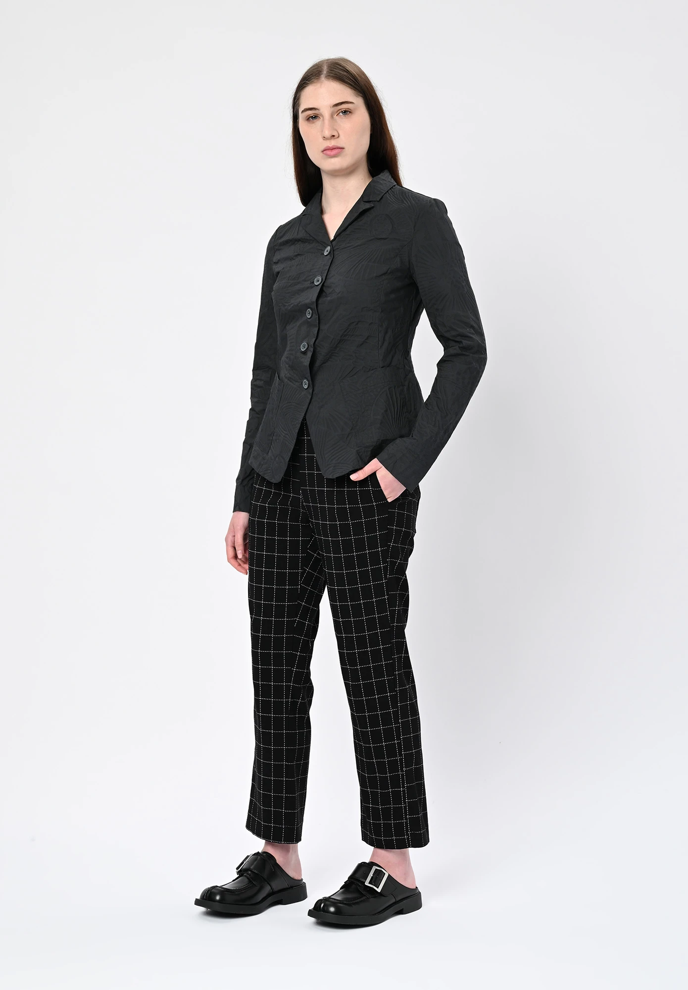 STUDIO RUNDHOLZ | BLACK LABEL - SHORT TAILORED JACKET - BLACK POPLIN PRINT STUDIO RUNDHOLZ | BLACK LABEL - SHORT TAILORED JACKET - BLACK POPLIN PRINT