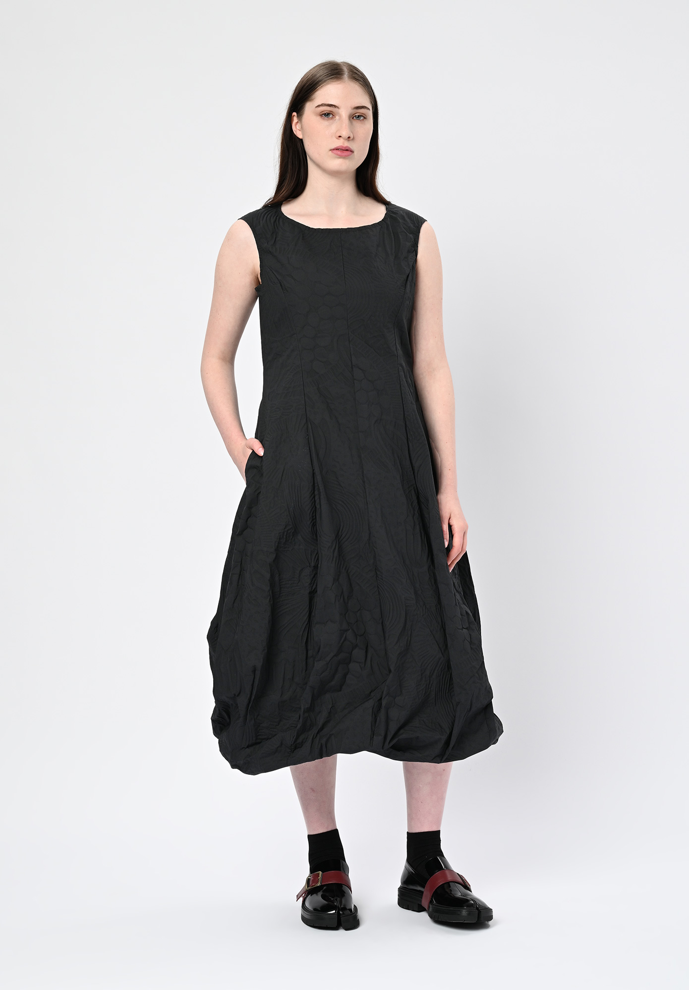 STUDIO RUNDHOLZ | BLACK LABEL - TULIP PANEL DRESS - BLACK POPLIN PRINT