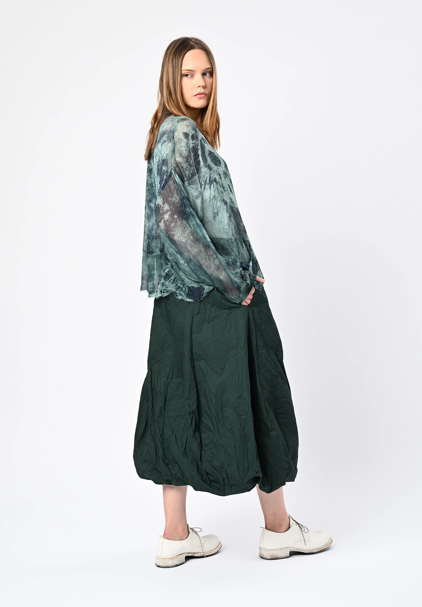 STUDIO RUNDHOLZ | BLACK LABEL - TULIP HEM PANELLED SKIRT - TREE POPLIN PRINT STUDIO RUNDHOLZ | BLACK LABEL - TULIP HEM PANELLED SKIRT - TREE POPLIN PRINT