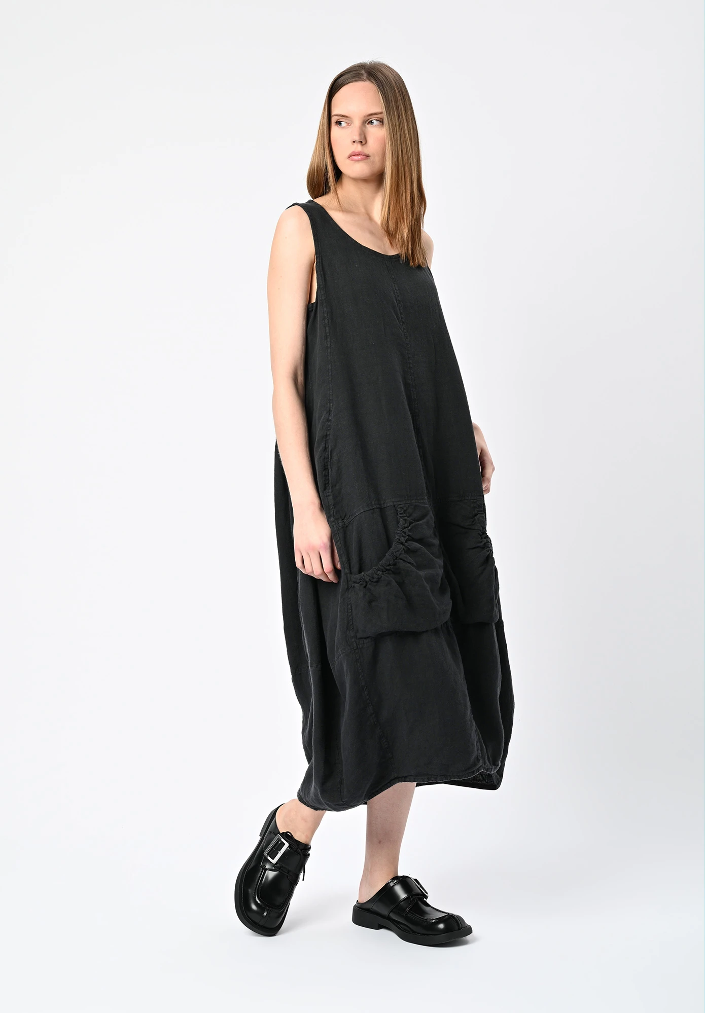 STUDIO RUNDHOLZ | BLACK LABEL - TULIP HEM DRESS WITH GATHERED POCKETS - BLACK