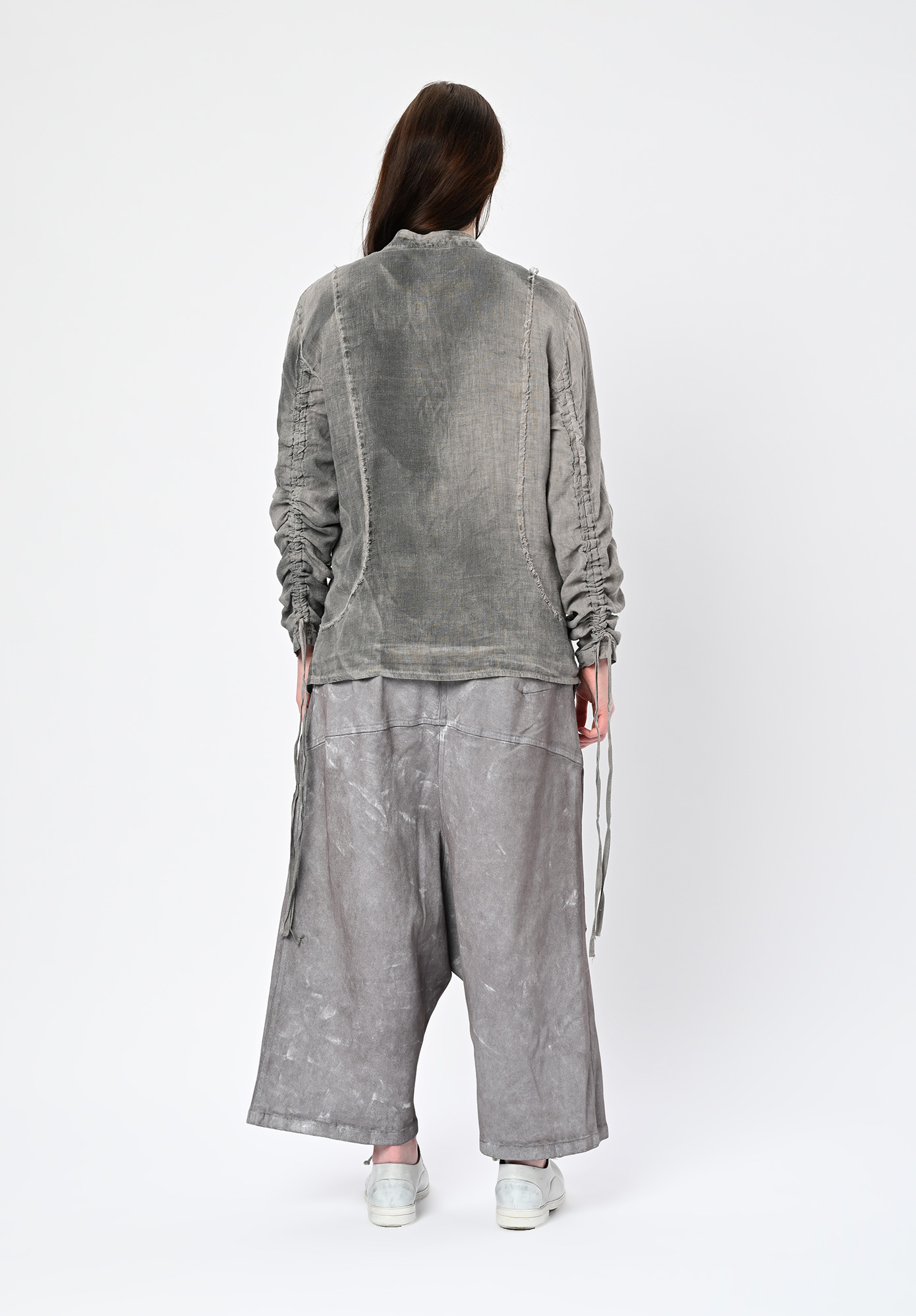SANCTAMUERTE - DIP DYED DRAWCORD SLEEVE JACKET - SILVER PEARL SPRAY ASH GREY SANCTAMUERTE - DIP DYED DRAWCORD SLEEVE JACKET - SILVER PEARL SPRAY ASH GREY