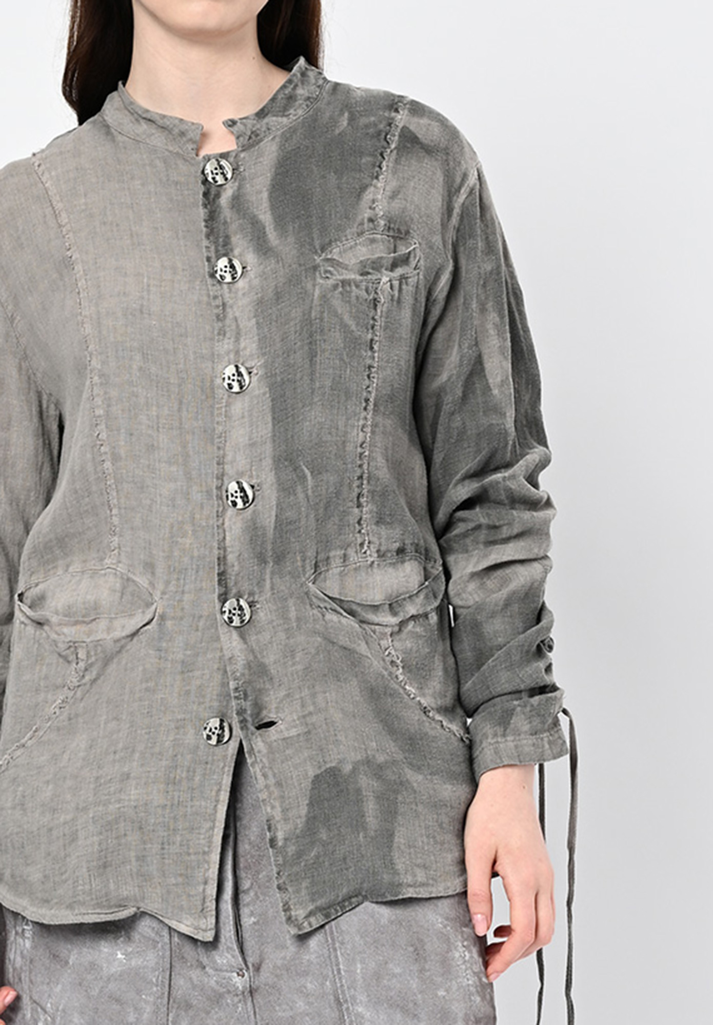 SANCTAMUERTE - DIP DYED DRAWCORD SLEEVE JACKET - SILVER PEARL SPRAY ASH GREY SANCTAMUERTE - DIP DYED DRAWCORD SLEEVE JACKET - SILVER PEARL SPRAY ASH GREY