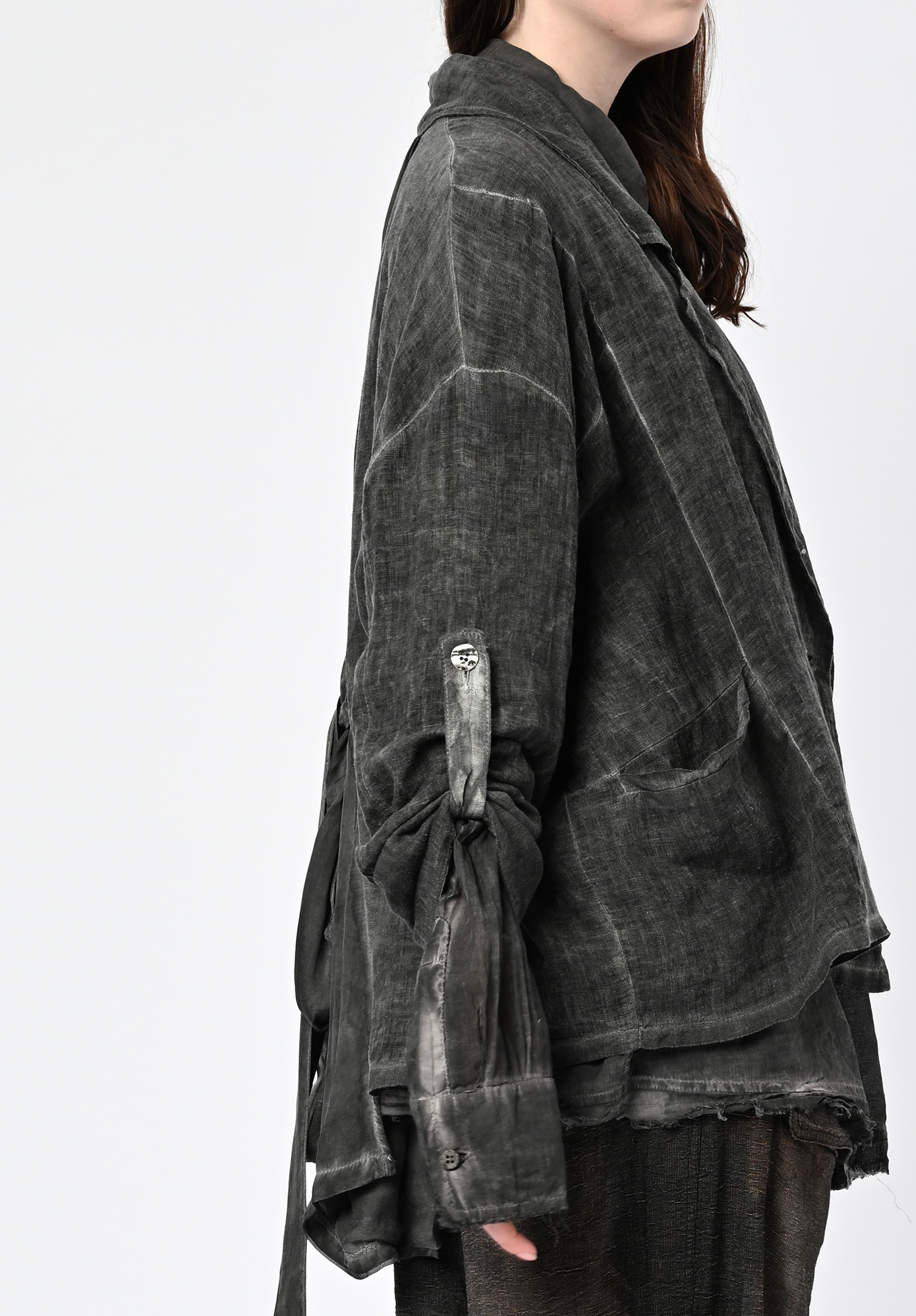 SANCTAMUERTE - INSERT PANEL JACKET WITH BACK TIES - ASH GREY SANCTAMUERTE - INSERT PANEL JACKET WITH BACK TIES - ASH GREY
