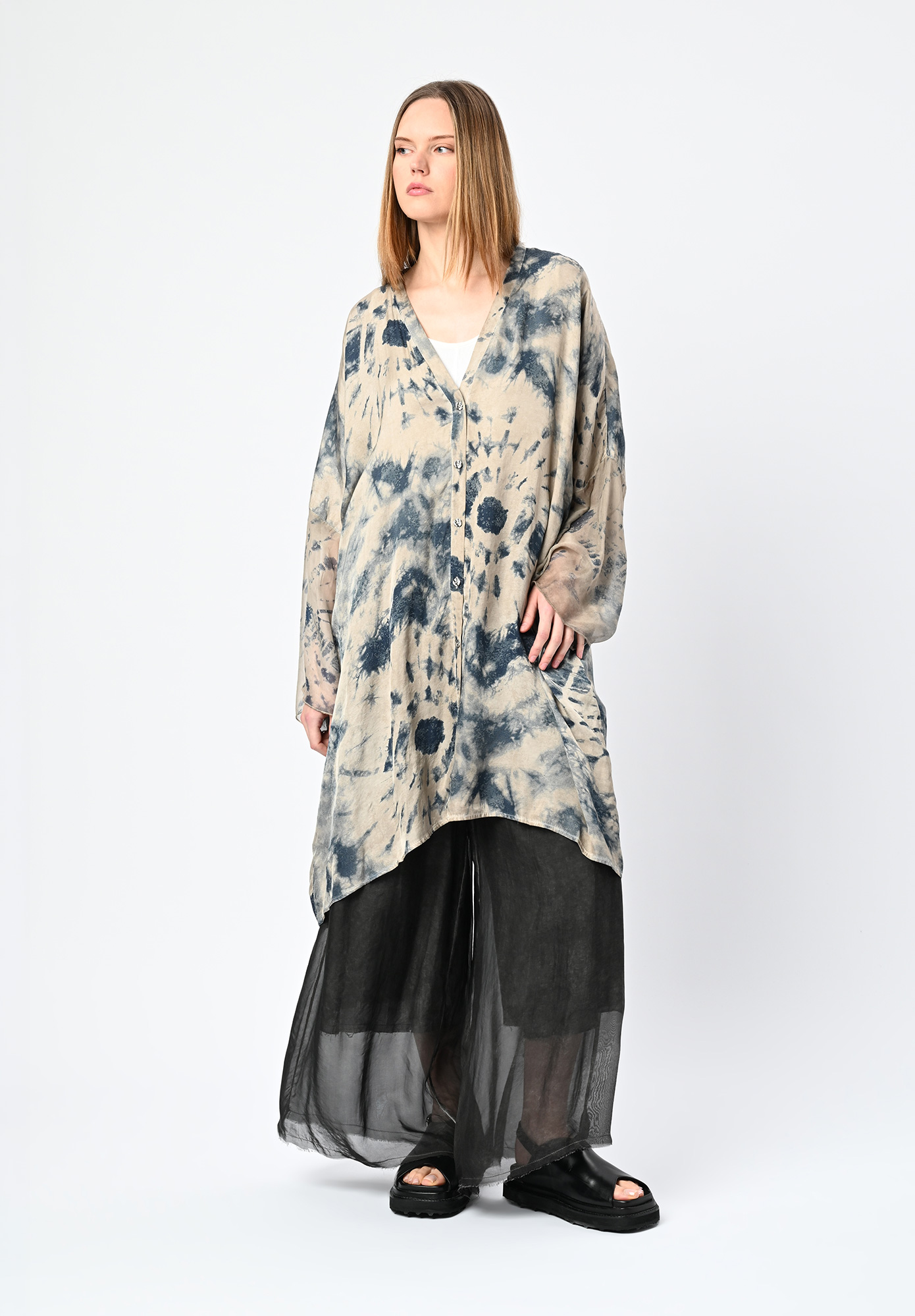 SANCTAMUERTE - DOUBLE LAYER COLD DYED DRAPY PANT - ASH GREY SANCTAMUERTE - DOUBLE LAYER COLD DYED DRAPY PANT - ASH GREY
