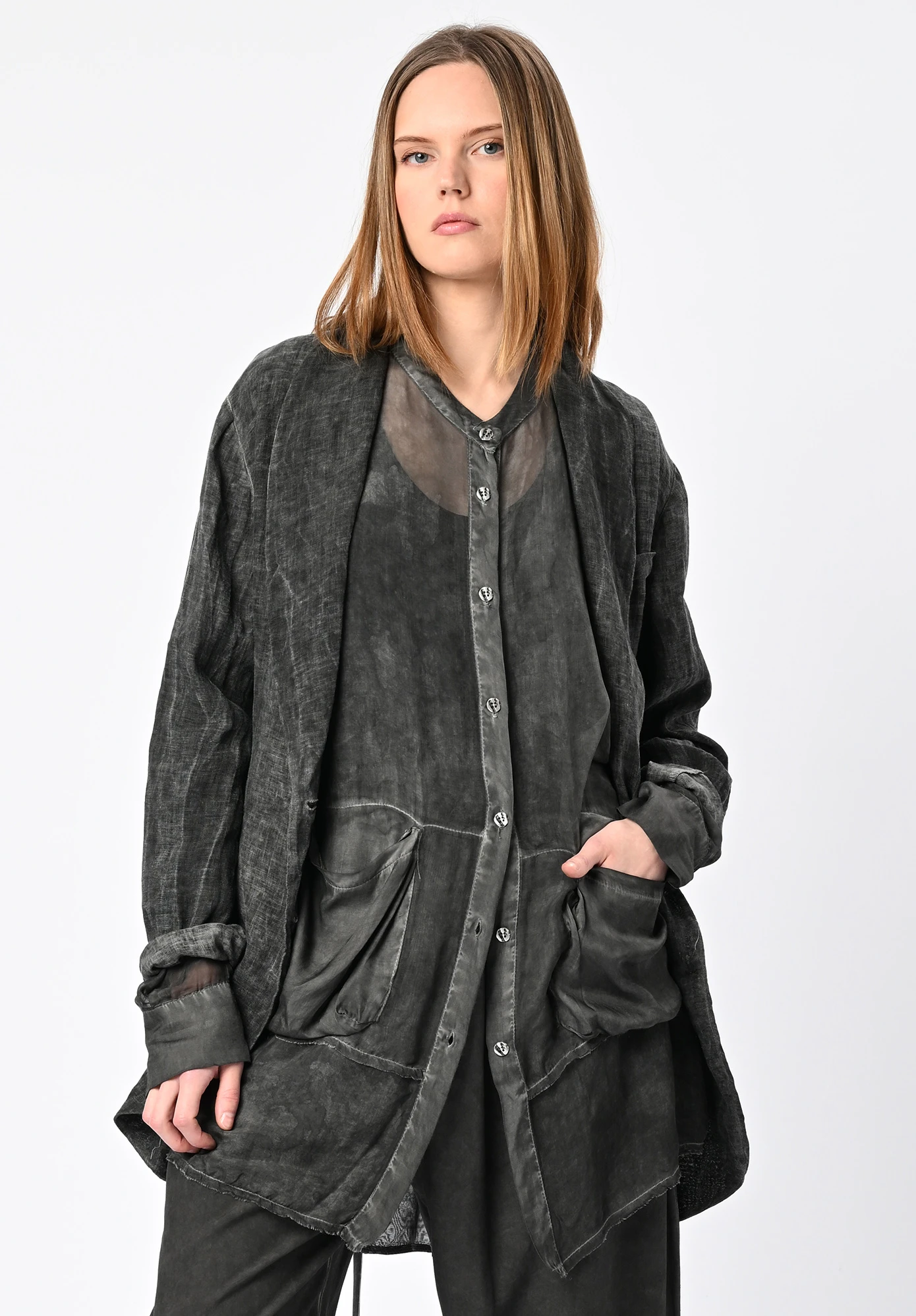 SANCTAMUERTE - RELAXED 2 BUTTON LONGERLINE JACKET - ASH GREY SANCTAMUERTE - RELAXED 2 BUTTON LONGERLINE JACKET - ASH GREY