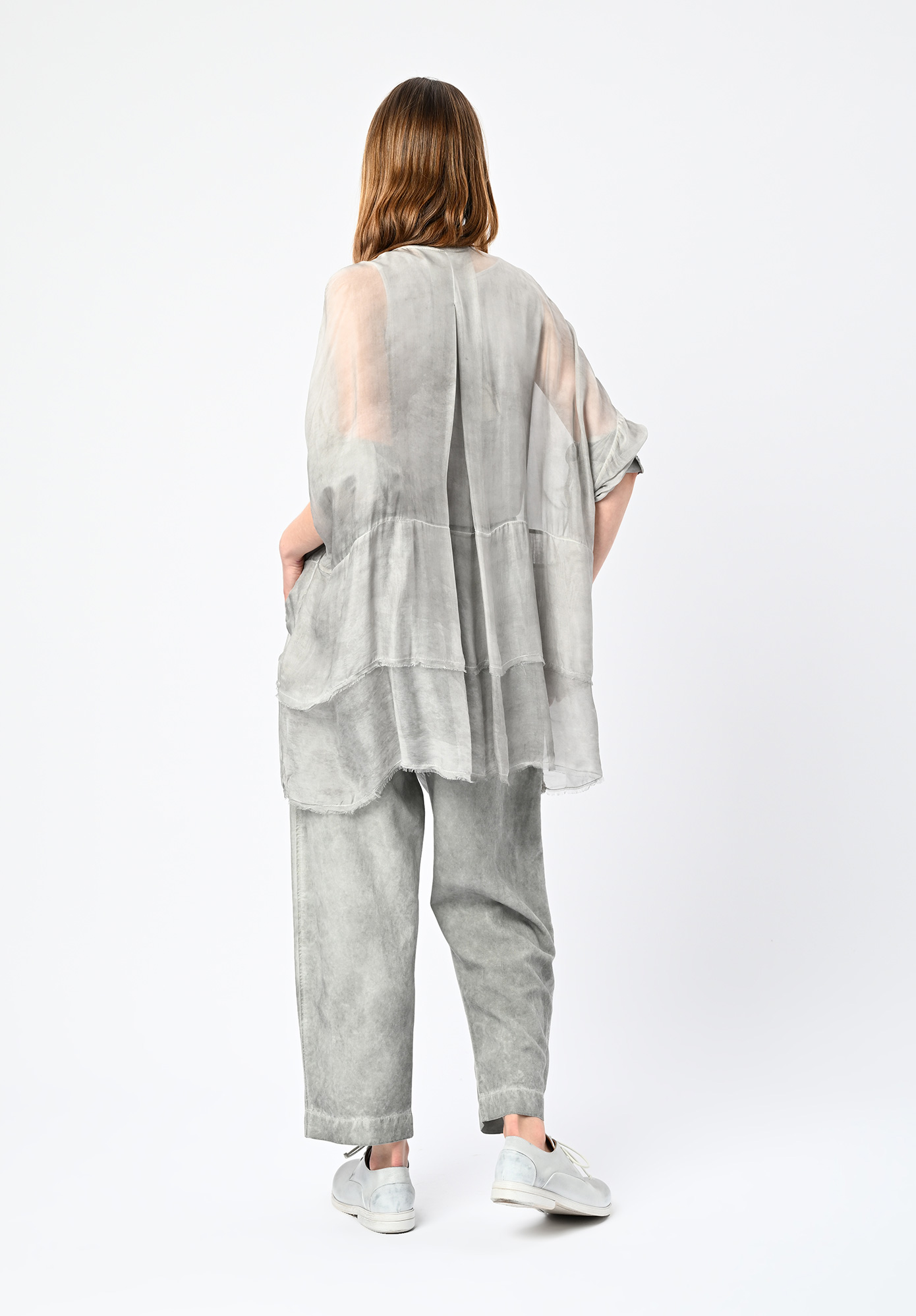 SANCTAMUERTE - HIP LENGTH PRINTED RELAXED SHIRT JACKET WITH FRONT POUCH POCKETS - SILVER PEARL PRINT