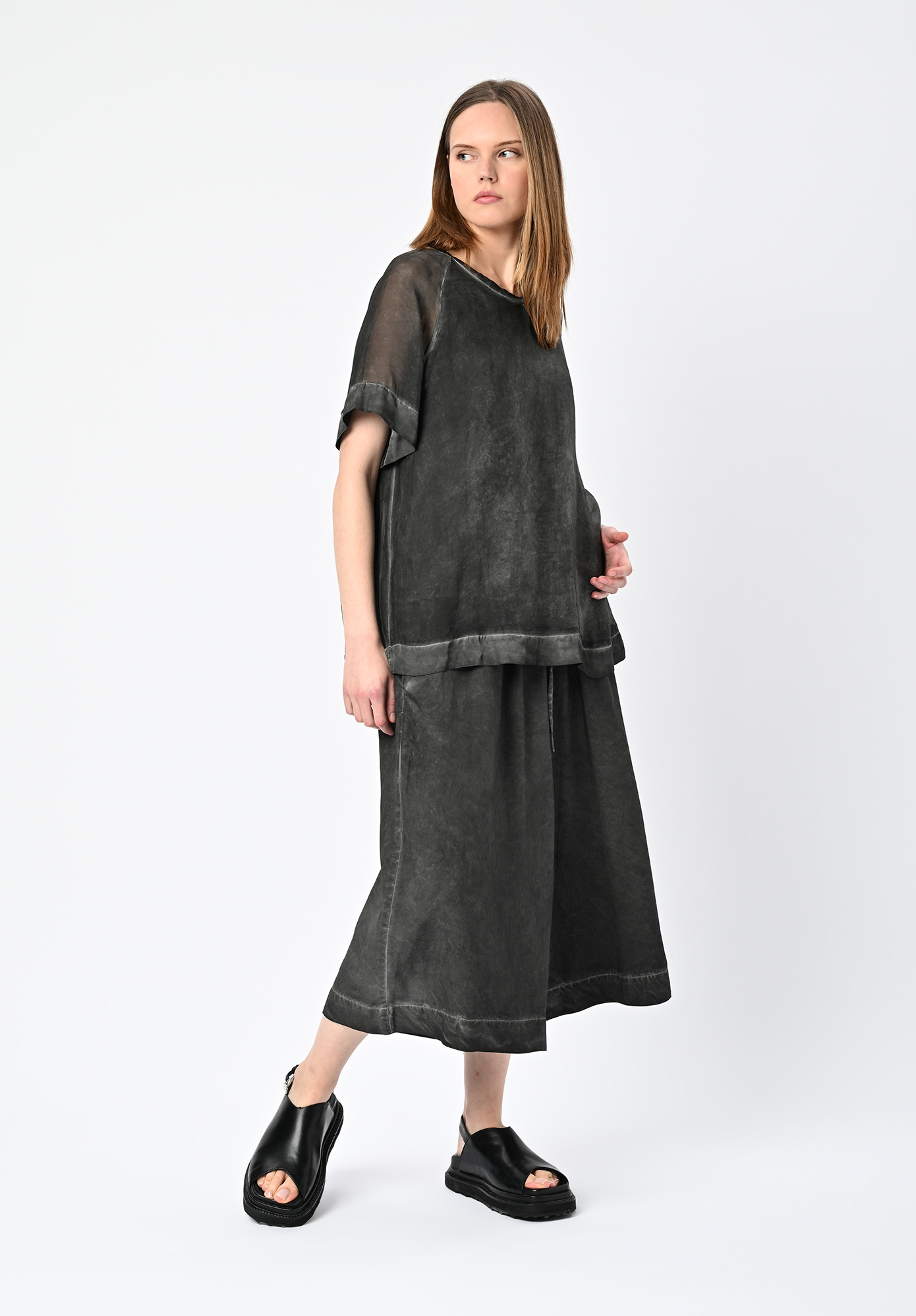SANCTAMUERTE - SHORT SLEEVE ROUND NECK TOP - ASH GREY SANCTAMUERTE - SHORT SLEEVE ROUND NECK TOP - ASH GREY