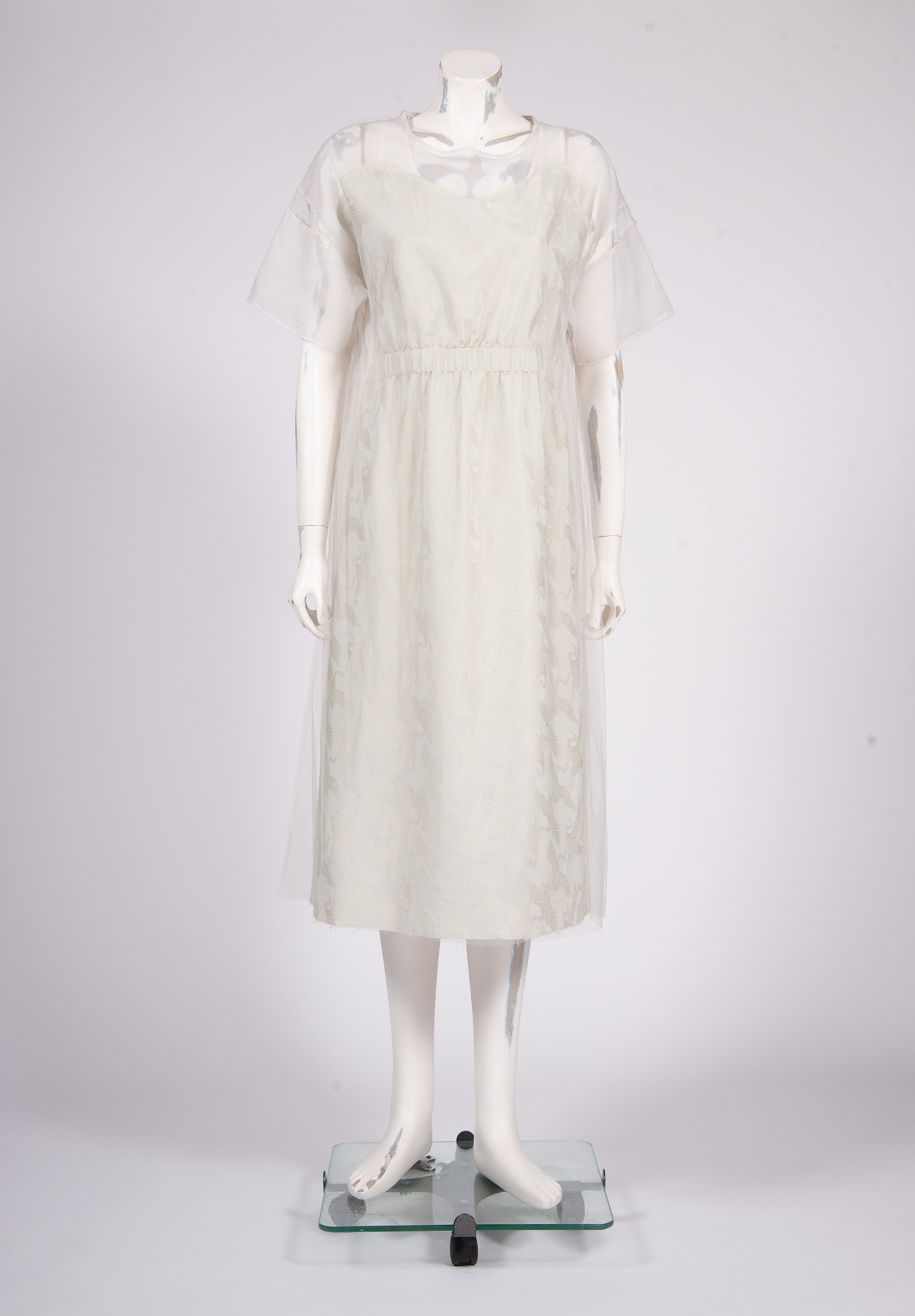 AKIRA ISOGAWA - GATHERED FRONT OVERLAY DRESS - SILVER / IVORY