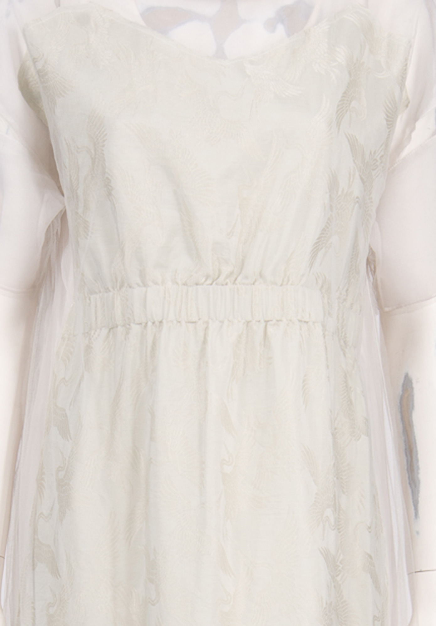 GATHERED FRONT OVERLAY DRESS - SILVER / IVORY