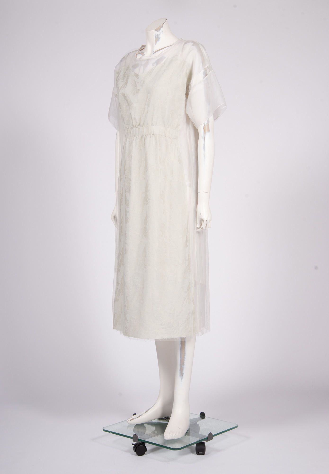 AKIRA ISOGAWA - GATHERED FRONT OVERLAY DRESS - SILVER / IVORY