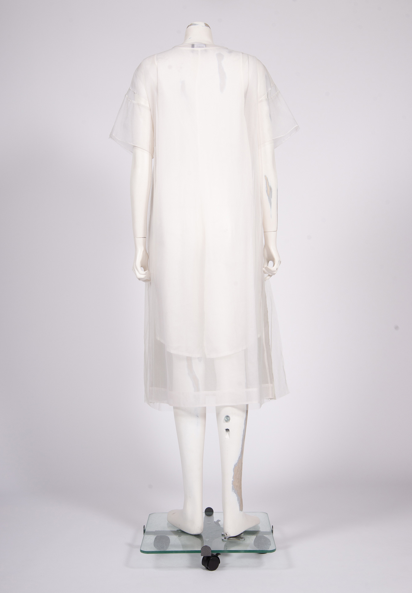 AKIRA ISOGAWA - GATHERED FRONT OVERLAY DRESS - SILVER / IVORY