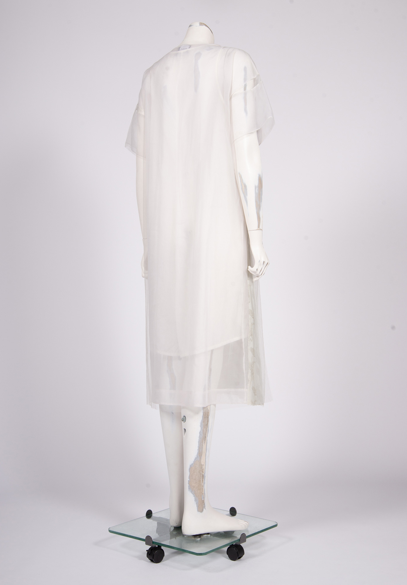 AKIRA ISOGAWA - GATHERED FRONT OVERLAY DRESS - SILVER / IVORY