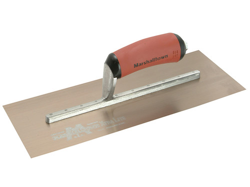 Marshalltown MPB13GSD Gold Stainless Steel Pre-Worn Plasterers Trowel DuraSoft 13in x 5in from Toolden.