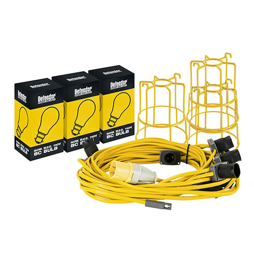 Defender 100M GLS Festoon Hanging Light Chain With 33 Holders ES Fittings At 3M Spacings 110V from Toolden.