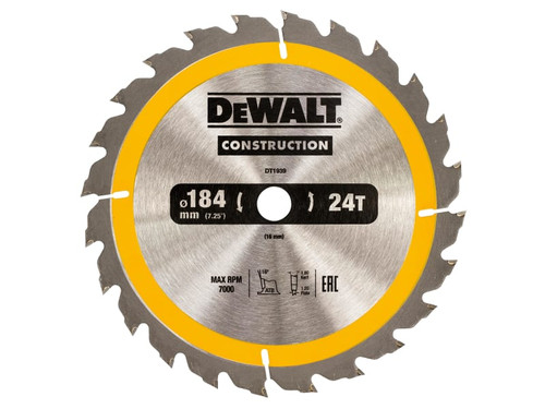 Dewalt DT1939 Construction Circular Saw Blade 184mm x 16mm x 24T (DT1939)