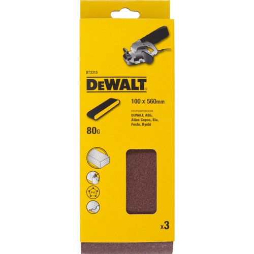 DeWalt Sanding Belts 560 x 100mm x 80g (Pack of 3)