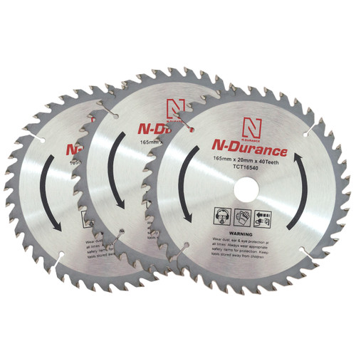 N-Durance TCT 165mm x 20mm x 40 T Circular Saw Blade Triple Pack