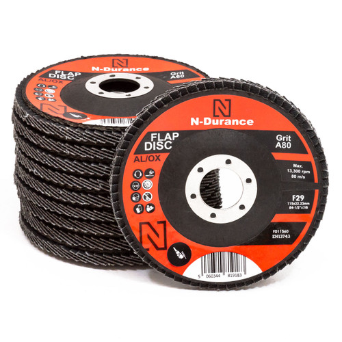 N-Durance 115 x 22 - 80 Grit Aluminium Oxide Flap Disc - Pack 10