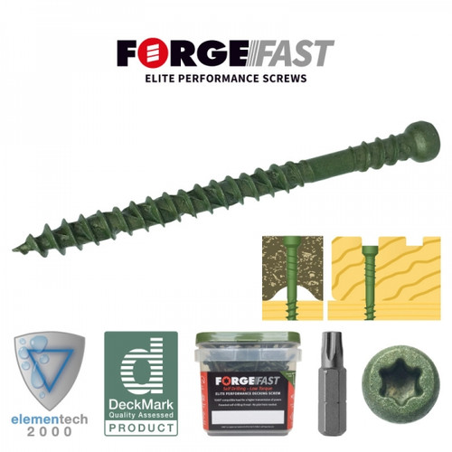 ForgeFast 4.5 x 60mm Elite Torx Trim Head Decking Screws - Green - 500 Tub