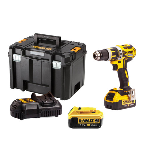 DeWalt DCD795M2 18V XR Brushless Compact Lithium-Ion Combi Drill with 2x 4Ah Batteries & Case from Toolden.
