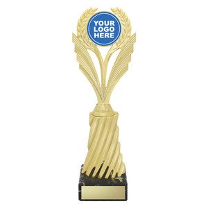 Simple yet effective trophy to showcase your custom logo. The target holder sits atop an attractive spiral riser which is finished in classic trophy gold.