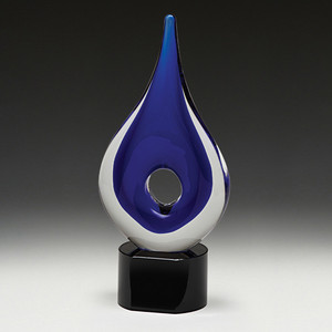 Majestic art glass award, the Plume features different hues of blue, gravity defying design and premium crystal base for your engraving.