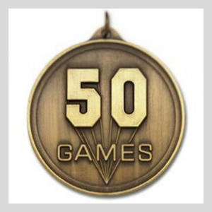 The 50 Games Medal is a special recognition piece designed to celebrate dedication, commitment, and achievement. With a sleek and durable design, this medal commemorates the significant milestone of participating in 50 games. Its elegant finish and customisable features make it a treasured keepsake for athletes, teams, and sports enthusiasts alike.