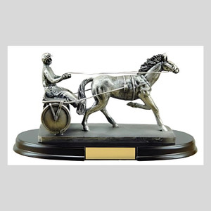 Our Harness Racing Trophy is a stunning award crafted to honour excellence in harness racing. Featuring a detailed depiction of a horse and cart in polished silver, this trophy beautifully represents the skill, precision, and teamwork of the sport. Its customisable base makes it perfect for celebrating standout achievements in the field.