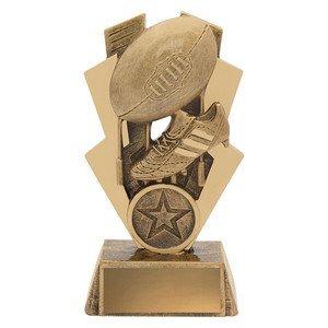 The Aussie Rules Strike Trophy is a bold and dynamic award designed to recognise outstanding achievements in Australian Rules Football. Featuring a powerful, action-inspired design that reflects the speed, strength, and impact of the game, this trophy captures the intensity of competition on the field. Its polished finish and customisable base make it an excellent choice for celebrating both individual brilliance and team success.