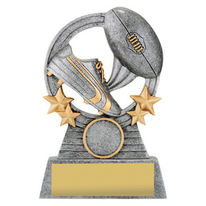 The Aussie Rules Comet Trophy is a striking and energetic award designed to celebrate outstanding achievements in Australian Rules Football. Featuring a dynamic, comet-inspired design that reflects speed, power, and momentum, this trophy captures the fast-paced excitement of the game. Its bold visual impact and customisable base make it an excellent choice for recognising exceptional performances on the field.