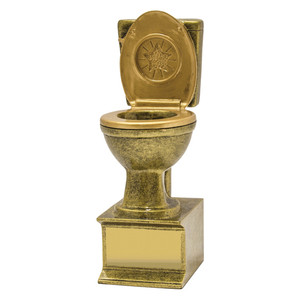 The Toilet Award is a lighthearted and unforgettable trophy designed for those moments that call for a bit of "potty" humor. Featuring a brilliant gold-finished commode perched atop a sturdy, professional base, this award is the ultimate tongue-in-cheek tribute. Whether you’re calling out a "stinkingly" bad performance or celebrating someone who has finally "flushed" away the competition, this novelty piece is guaranteed to be the talk of the presentation ceremony.
