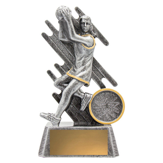 The Netball Zoom Player Trophy is a dynamic and modern award, perfect for celebrating outstanding netball achievements. Featuring a bold design with a detailed player figure in action, this trophy is crafted for impact and durability. Ideal for recognising individual brilliance, team contributions, or special netball events, it provides a striking way to honour success on the court.