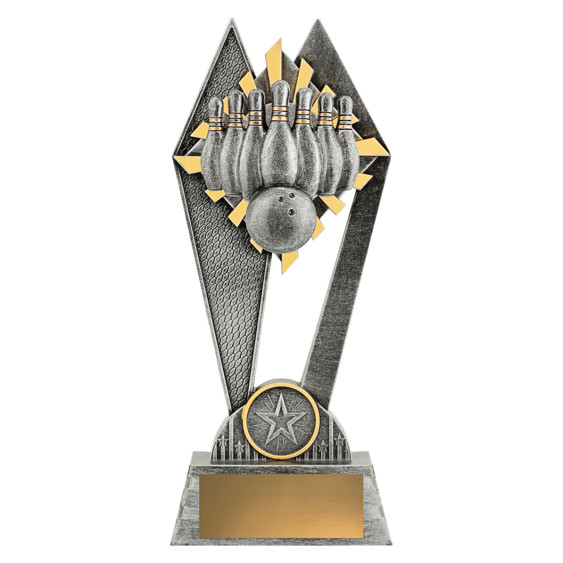 The Tenpin Bowling Peak Trophy is a striking and substantial award designed to celebrate precision, consistency, and the perfect game. Featuring a striking peak design with bowling-themed details, such as pins and a ball in motion, this trophy symbolises focus, momentum, and reaching the pinnacle of success on the lanes. Its polished finish and customisable base make it an excellent choice for recognising individual high-rollers or league-winning teams.