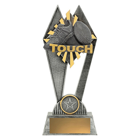 The Touch Rugby Peak Trophy is a dynamic and sleek award designed to celebrate agility, rapid ball handling, and playmaking vision. Featuring a striking peak design with touch-themed details, this trophy symbolises speed, coordination, and reaching the pinnacle of success on the try line. Its polished finish and customisable base make it an excellent choice for recognising individual playmakers or premiership-winning teams across mixed, men's, or women's divisions.