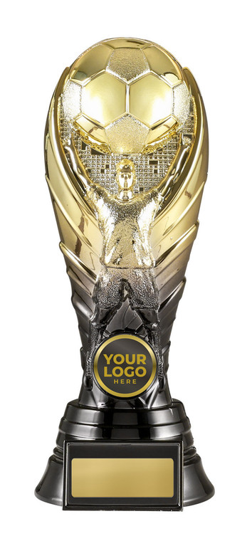 Celebrate triumph with an award that commands attention. The Aztec Series - Football Trophy is a solid, heavyweight trophy heavily inspired by the iconic silhouette of the World Cup Trophy. Featuring a striking combination of deep black and radiant gold finishes, it blends a bold, modern aesthetic with a premium, substantial feel. Its solid construction gives it an impressive weight in the hands of your champions, making it a powerful and lasting symbol of victory on the pitch.