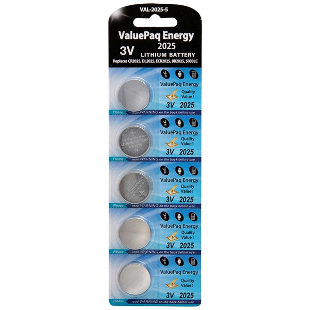 ValuePaq Energy 2025 Lithium Coin Cell Batteries (5 Pack)