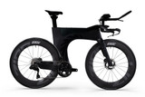 Side profile of the Ventum One Disc triathlon bike equipped with Shimano Dura Ace Di2, showcasing its aerodynamic frame, integrated hydration system, and deep carbon wheels.