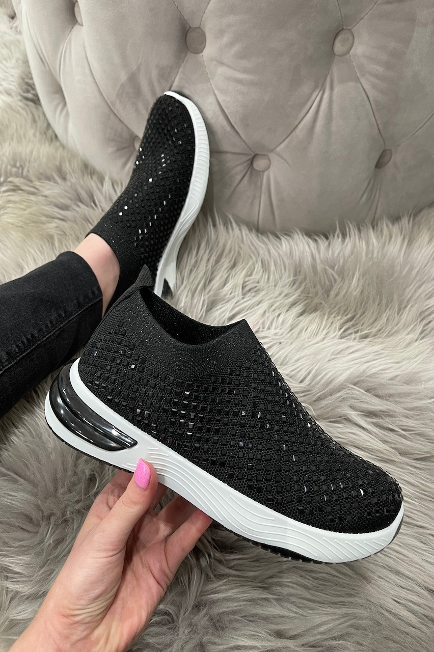 Black sparkly slip on trainers clearance