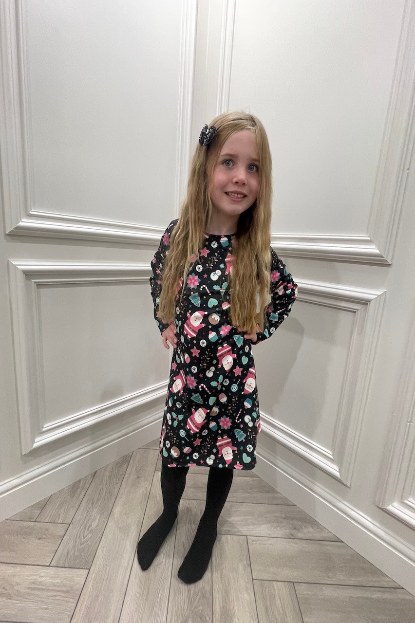 Black Festive Mixed Print Children's Christmas Swing Dress Want That — free download