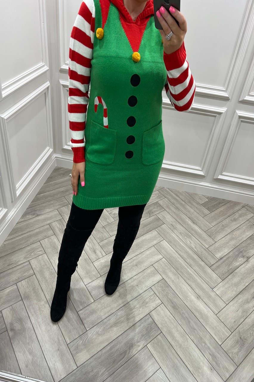 Elf Stripe Christmas Knitted Jumper Dress - Want That Trend