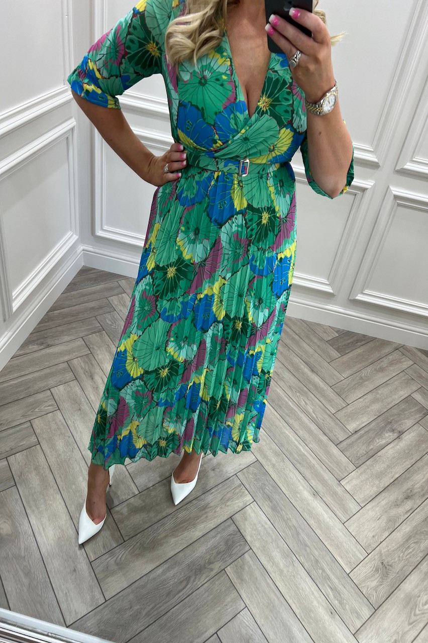 Tatiana Green Floral Pleated Midi Dress - Want That Trend