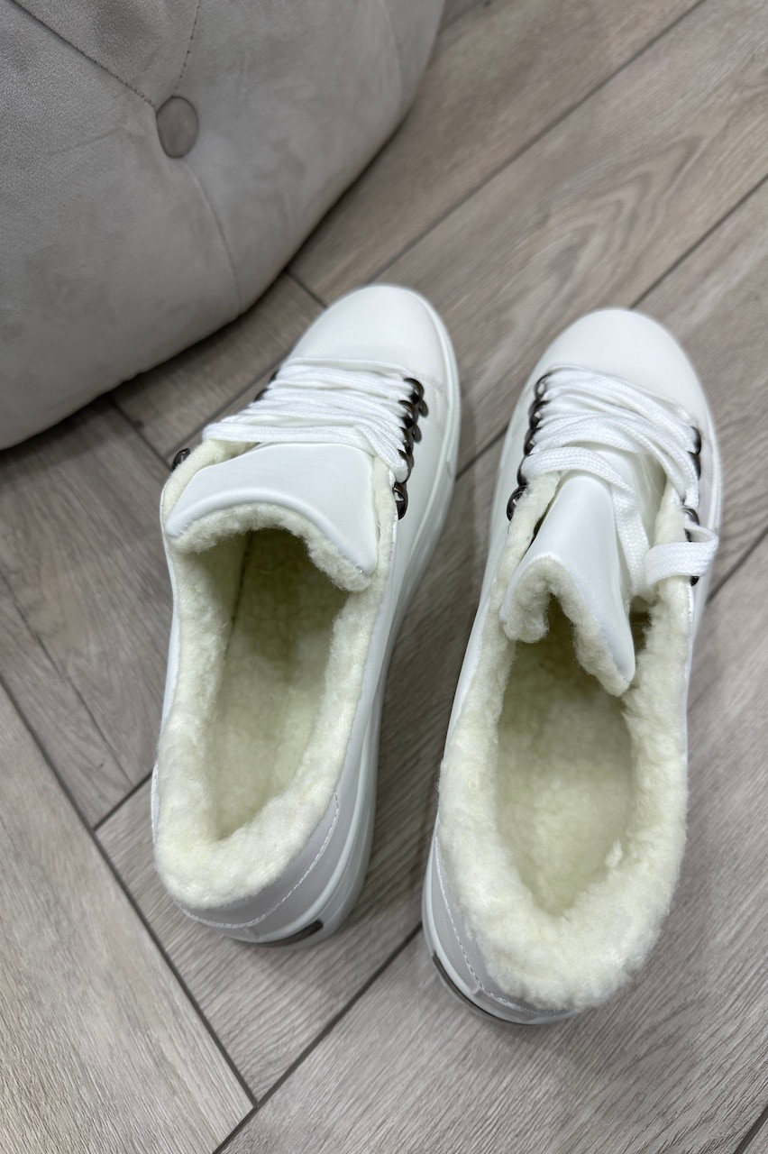 White Dreamy Fur Lined Trainers - Want That Trend