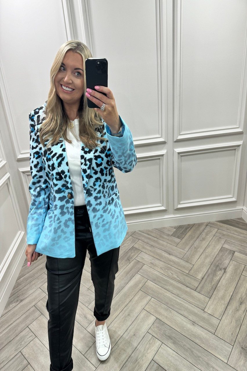 Blue Love leopard Button Leopard Blazer - Want That Trend
