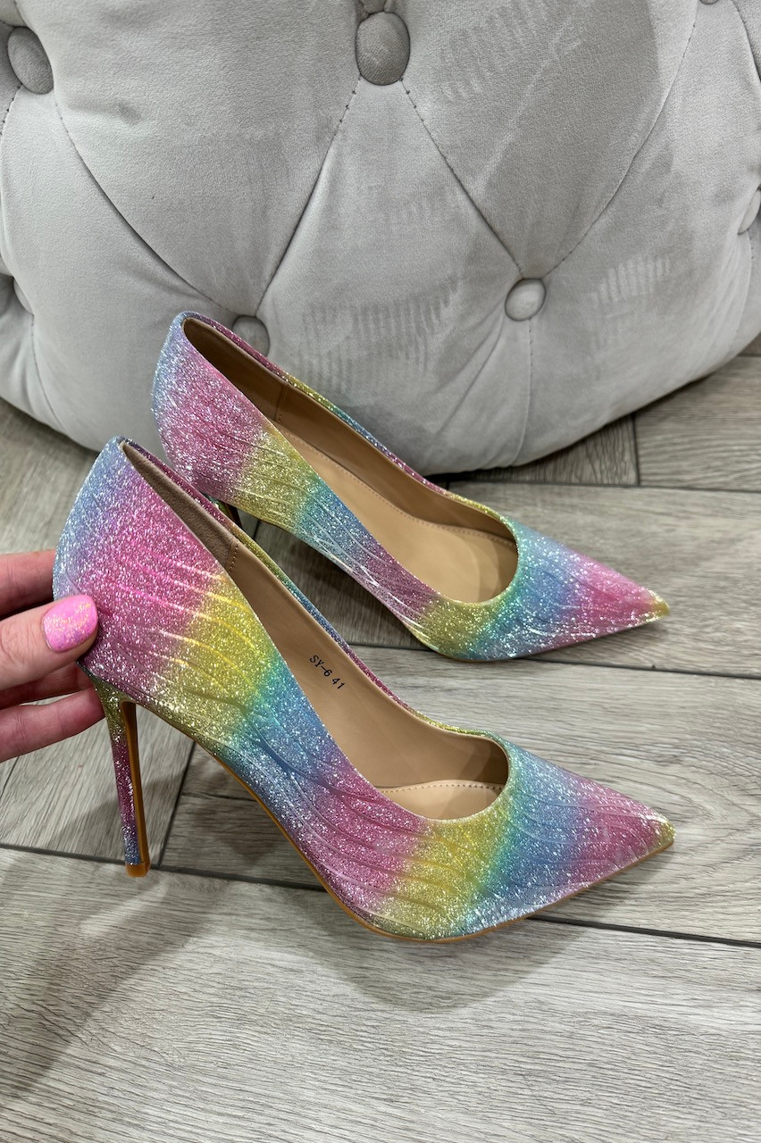 sparkly rainbow heels