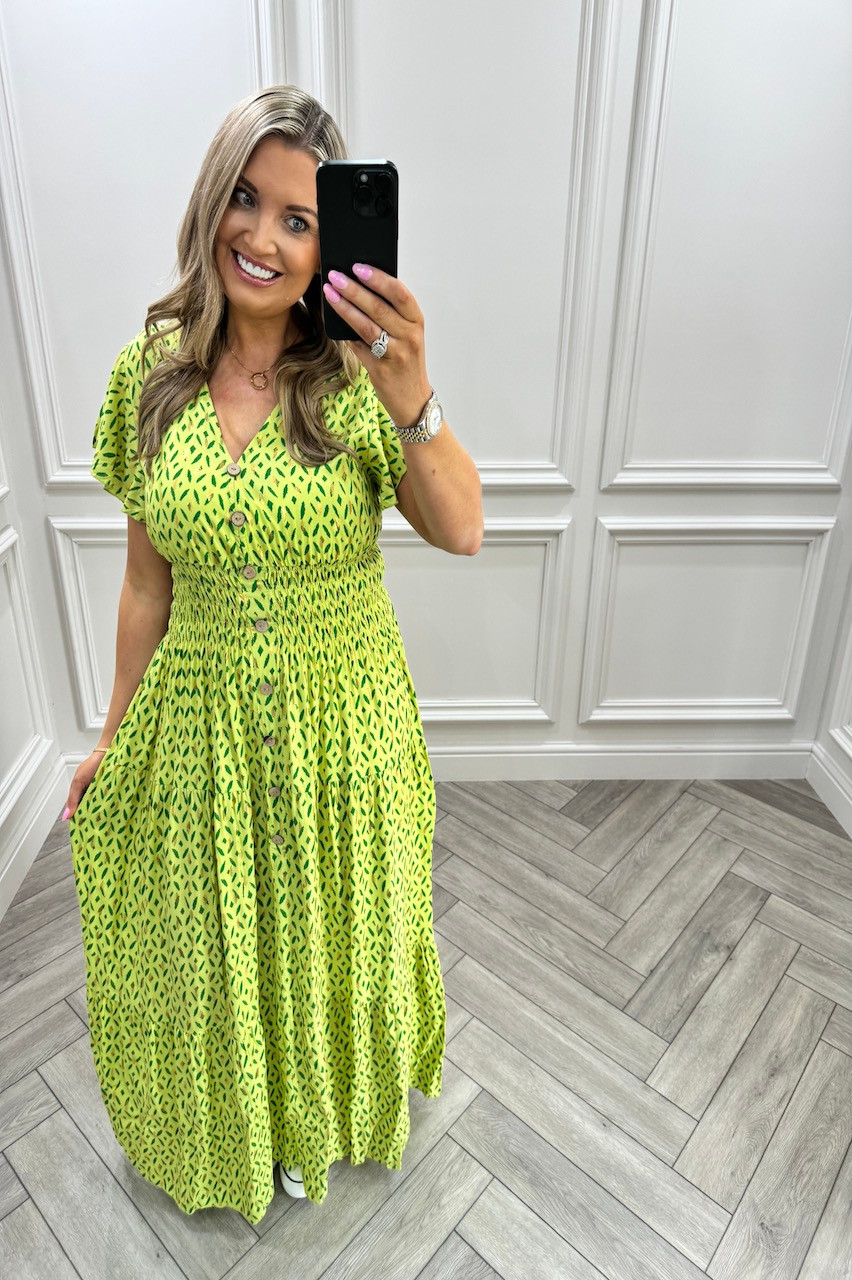Shirred maxi dress sale