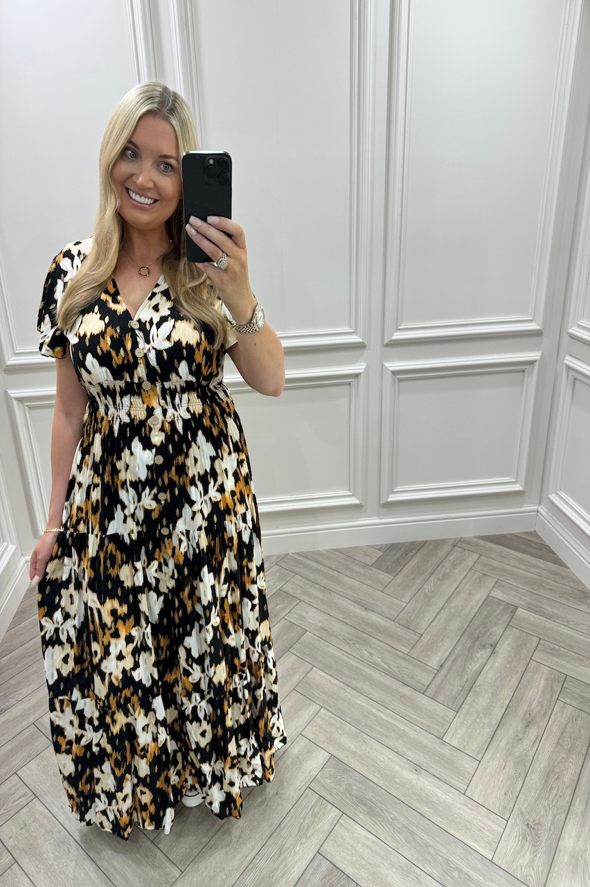 Black Opal Floral Shirred Maxi Dress - Want That Trend