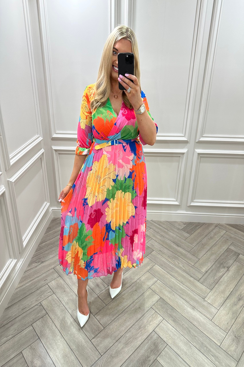 Nadya Pink Pleated Midi Dress - Want That Trend