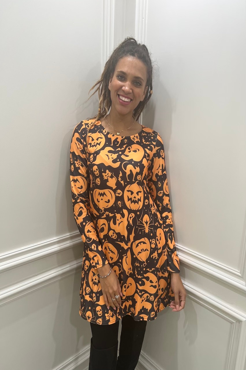 Black Pumpkin Halloween Swing Dress - Want That Trend