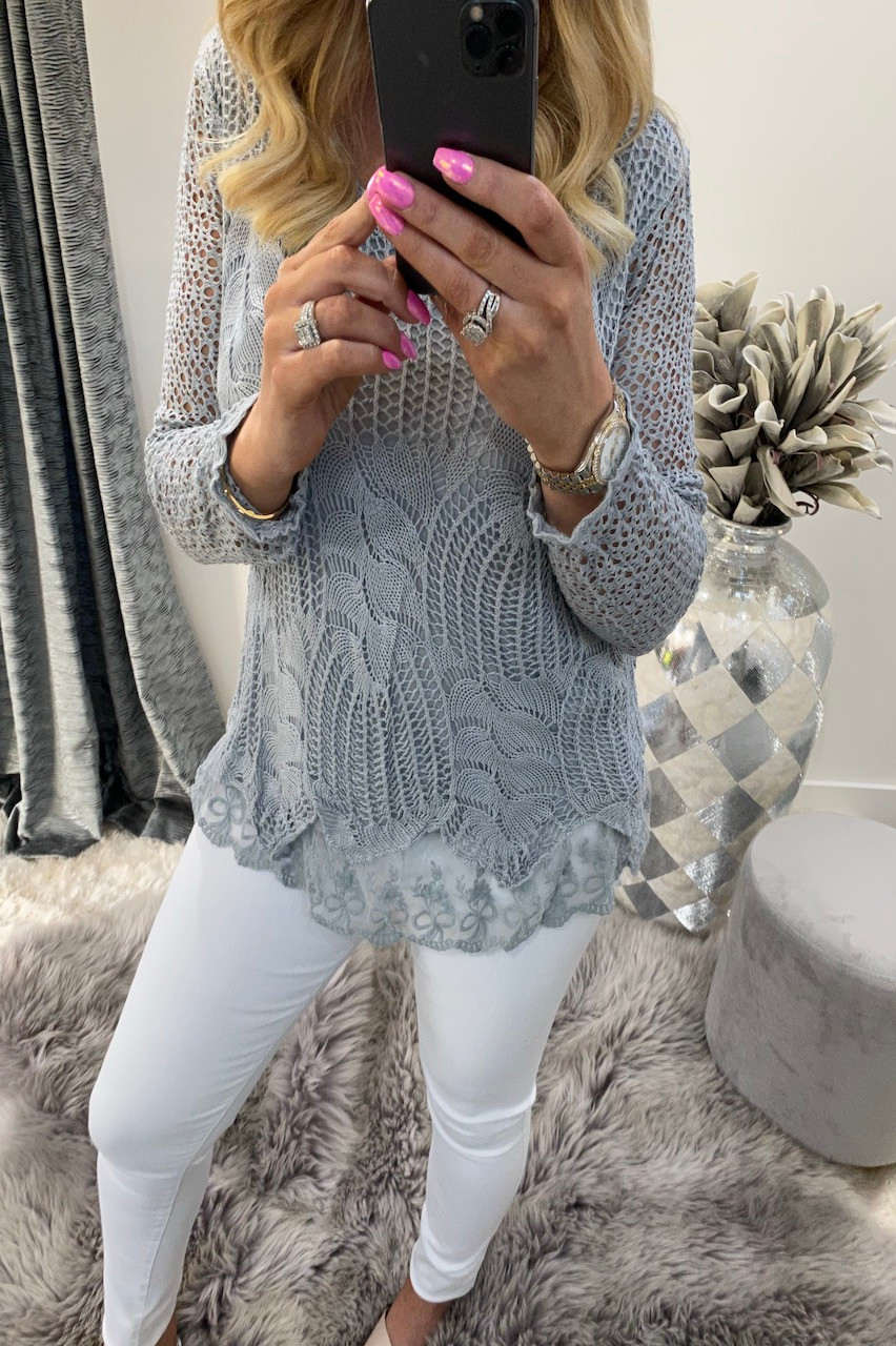 Grey crochet top Clearance