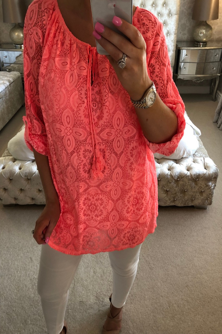 coral crochet top